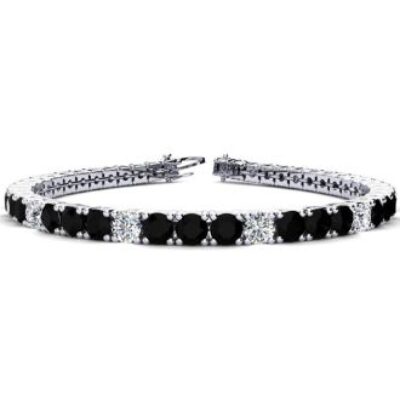 Black Gemstones | 7 3/4 Carat Black and White Diamond Alternating Tennis Bracelet In 14 Karat White Gold, 6 Inches | SuperJeweler