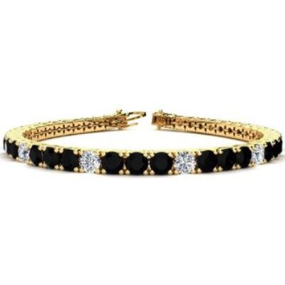 Black Gemstones | 7 3/4 Carat Black and White Diamond Alternating Tennis Bracelet In 14 Karat Yellow Gold, 6 Inches | SuperJeweler