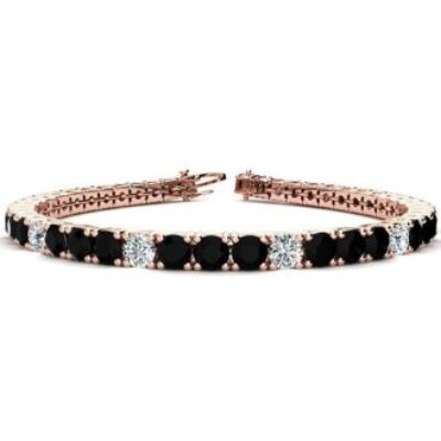 Black Gemstones | 7 3/4 Carat Black and White Diamond Alternating Tennis Bracelet In 14 Karat Rose Gold, 6 Inches | SuperJeweler