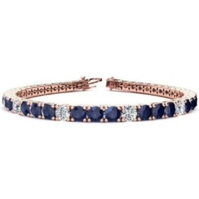 Blue Gemstones | Sapphire Bracelet | September Birthstone | 10 1/5 Carat Sapphire and Diamond Alternating Tennis Bracelet In 14 Karat Rose Gold, 6 Inches | SuperJeweler