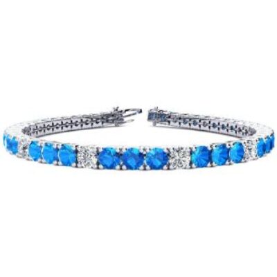 Blue Gemstones | December Birthstone | Blue Topaz Bracelet | 11 Carat Blue Topaz and Diamond Alternating Tennis Bracelet In 14 Karat White Gold, 7 Inches | SuperJeweler