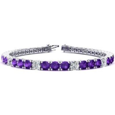 Purple Gemstones | Amethyst Bracelet | February Birthstone | 9 1/5 Carat Amethyst and Diamond Alternating Tennis Bracelet In 14 Karat White Gold, 7 Inches | SuperJeweler