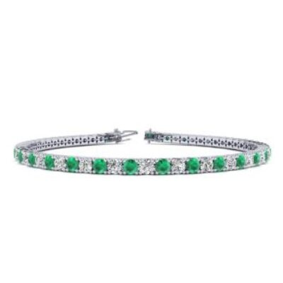 Green Gemstones | Emerald Bracelet | May Birthstone | 3 3/4 Carat Emerald And Diamond Tennis Bracelet In 14 Karat White Gold, 6 Inches | SuperJeweler