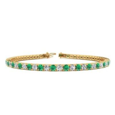 Green Gemstones | Emerald Bracelet | May Birthstone | 3 3/4 Carat Emerald And Diamond Tennis Bracelet In 14 Karat Yellow Gold, 6 Inches | SuperJeweler