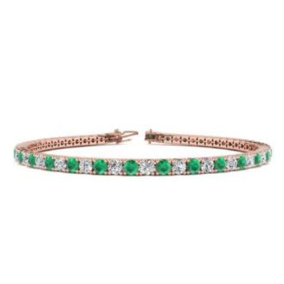 Green Gemstones | Emerald Bracelet | May Birthstone | 3 3/4 Carat Emerald And Diamond Tennis Bracelet In 14 Karat Rose Gold, 6 Inches | SuperJeweler