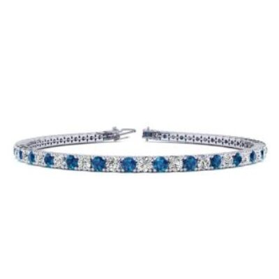 Blue Gemstones | 3 1/2 Carat Blue And White Diamond Tennis Bracelet In 14 Karat White Gold, 6 Inches | SuperJeweler