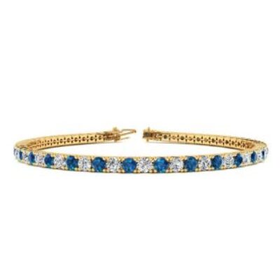 Blue Gemstones | 3 1/2 Carat Blue And White Diamond Tennis Bracelet In 14 Karat Yellow Gold, 6 Inches | SuperJeweler