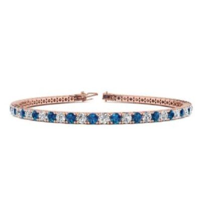 Blue Gemstones | 3 1/2 Carat Blue And White Diamond Tennis Bracelet In 14 Karat Rose Gold, 6 Inches | SuperJeweler