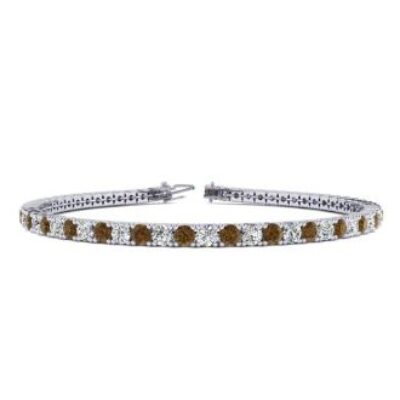 Diamond Tennis Bracelet | 3 1/2 Carat Chocolate Bar Brown Champagne And White Diamond Tennis Bracelet In 14 Karat White Gold, 6 Inches | SuperJeweler