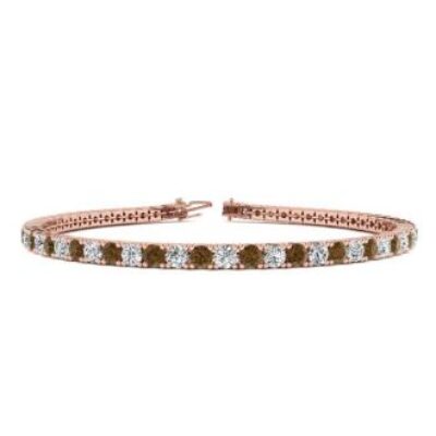 Diamond Tennis Bracelet | 3 1/2 Carat Chocolate Bar Brown Champagne And White Diamond Tennis Bracelet In 14 Karat Rose Gold, 6 Inches | SuperJeweler