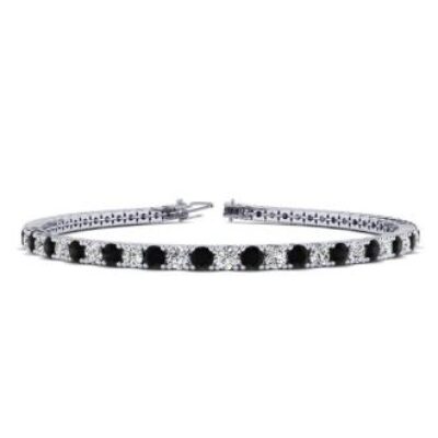 Black Gemstones | 3 1/2 Carat Black And White Diamond Tennis Bracelet In 14 Karat White Gold, 6 Inches | SuperJeweler