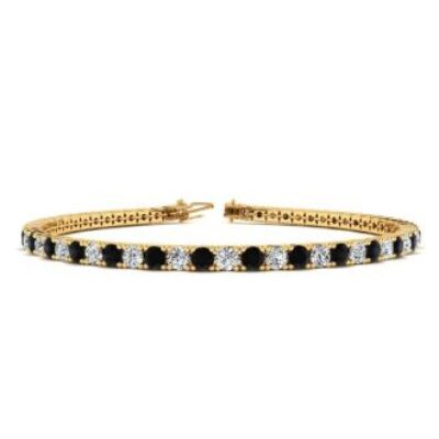 Black Gemstones | 4 1/4 Carat Black And White Diamond Tennis Bracelet In 14 Karat Yellow Gold, 7 1/2 Inches | SuperJeweler