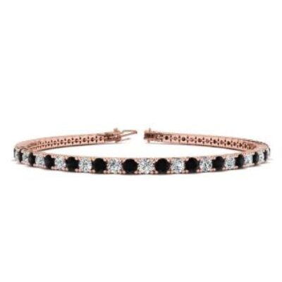 Black Gemstones | 3 1/2 Carat Black And White Diamond Tennis Bracelet In 14 Karat Rose Gold, 6 Inches | SuperJeweler