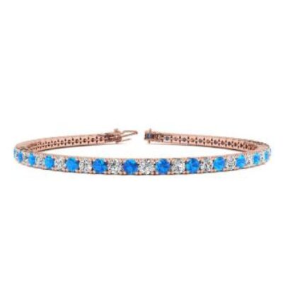 Blue Gemstones | December Birthstone | Blue Topaz Bracelet | 4 Carat Blue Topaz And Diamond Tennis Bracelet In 14 Karat Rose Gold, 6 Inches | SuperJeweler