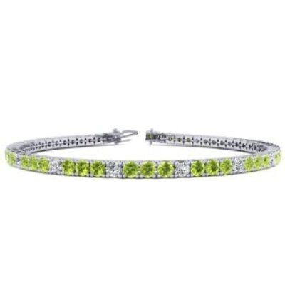 Green Gemstones | Peridot Bracelet | August Birthstone | 4 Carat Peridot And Diamond Alternating Tennis Bracelet In 14 Karat White Gold, 7 Inches | SuperJeweler