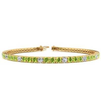 Green Gemstones | Peridot Bracelet | August Birthstone | 4 Carat Peridot And Diamond Alternating Tennis Bracelet In 14 Karat Yellow Gold, 7 Inches | SuperJeweler