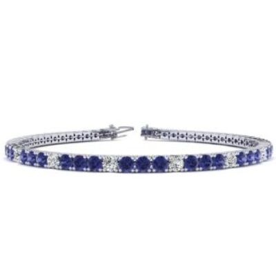 Blue Gemstones | December Birthstone | Tanzanite Bracelet | 5 Carat Tanzanite And Diamond Alternating Tennis Bracelet In 14 Karat White Gold, 7 Inches | SuperJeweler