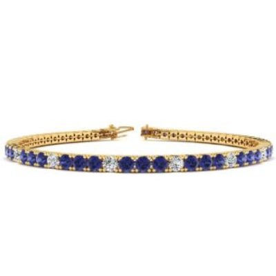 Blue Gemstones | December Birthstone | Tanzanite Bracelet | 5 Carat Tanzanite And Diamond Alternating Tennis Bracelet In 14 Karat Yellow Gold, 7 Inches | SuperJeweler