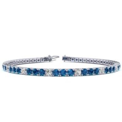 Blue Gemstones | 4 Carat Blue And White Diamond Alternating Tennis Bracelet In 14 Karat White Gold, 7 Inches | SuperJeweler