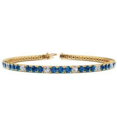 Blue Gemstones | 4 Carat Blue And White Diamond Alternating Tennis Bracelet In 14 Karat Yellow Gold, 7 Inches | SuperJeweler