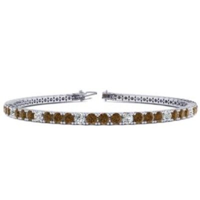 Diamond Tennis Bracelet | 4 Carat Chocolate Bar Brown Champagne And White Diamond Alternating Tennis Bracelet In 14 Karat White Gold, 7 Inches | SuperJeweler