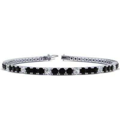 Black Gemstones | 4 Carat Black And White Diamond Alternating Tennis Bracelet In 14 Karat White Gold, 7 Inches | SuperJeweler