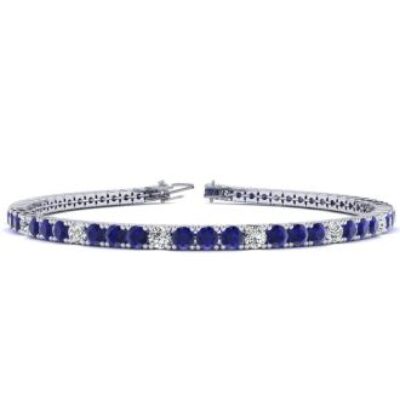 Blue Gemstones | Sapphire Bracelet | September Birthstone | 5 Carat Sapphire And Diamond Alternating Tennis Bracelet In 14 Karat White Gold, 7 Inches | SuperJeweler