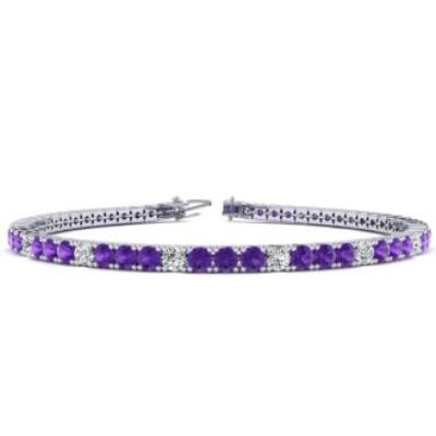 Purple Gemstones | Amethyst Bracelet | February Birthstone | 4 Carat Amethyst And Diamond Alternating Tennis Bracelet In 14 Karat White Gold, 7 Inches | SuperJeweler