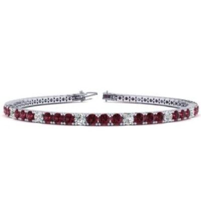 Garnet Bracelet | January Birthstone | 4 1/3 Carat Garnet And Diamond Alternating Tennis Bracelet In 14 Karat White Gold, 7 Inches