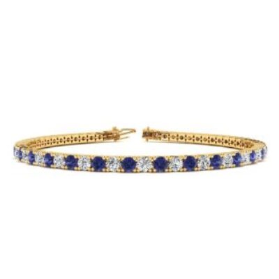 Blue Gemstones | December Birthstone | Tanzanite Bracelet | 2 Carat Tanzanite And Diamond Tennis Bracelet In 14 Karat Yellow Gold, 6 Inches | SuperJeweler