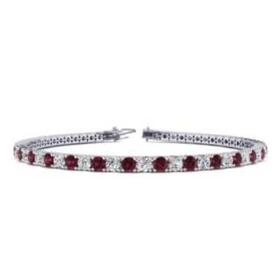 Garnet Bracelet | January Birthstone | 2 1/2 Carat Garnet And Diamond Tennis Bracelet In 14 Karat White Gold, 6 Inches