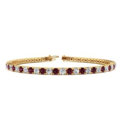 Garnet Bracelet | January Birthstone | 2 1/2 Carat Garnet And Diamond Tennis Bracelet In 14 Karat Yellow Gold, 6 Inches