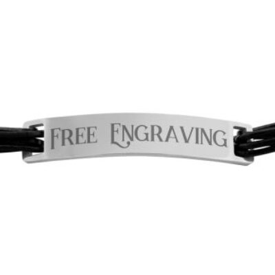 Mens Stainless Steel and Leather ID Bracelet, With Free Custom Engraving | SuperJeweler