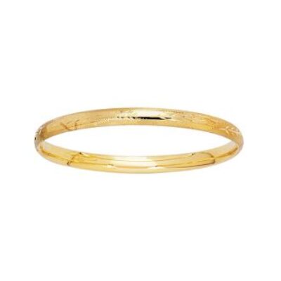 14 Karat Yellow Gold Kids Floral Bangle Bracelet, 5 1/2 Inches | SuperJeweler