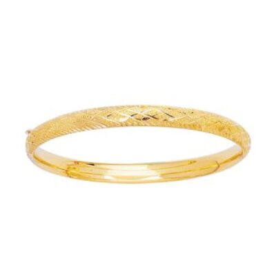 14 Karat Yellow Gold Kids Diamond Cut Bangle Bracelet, 5 1/2 Inches | SuperJeweler