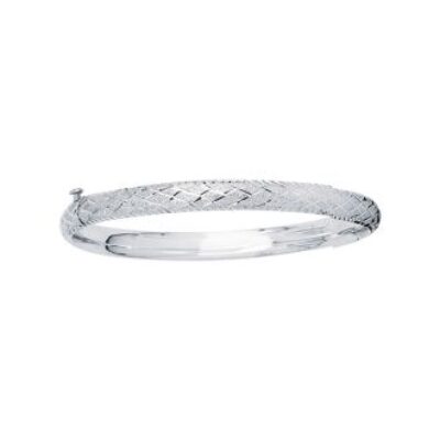 14 Karat White Gold Kids Diamond Cut Bangle Bracelet, 5 1/2 Inches | SuperJeweler