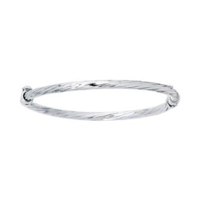 14 Karat White Gold Kids Twisted Rope Bangle Bracelet, 5 1/2 Inches | SuperJeweler