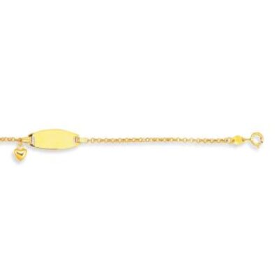 14 Karat Yellow Gold Kids ID Bracelet With Heart Charm, 6 Inches | SuperJeweler