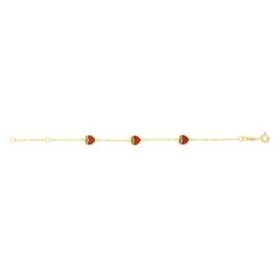 14 Karat Yellow Gold Kids Strawberry Bracelet, 5 1/2 Inches | SuperJeweler