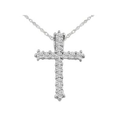 Diamond Cross Necklace | 1/2ct Diamond Cross Pendant in 10k White Gold. Bargain Price