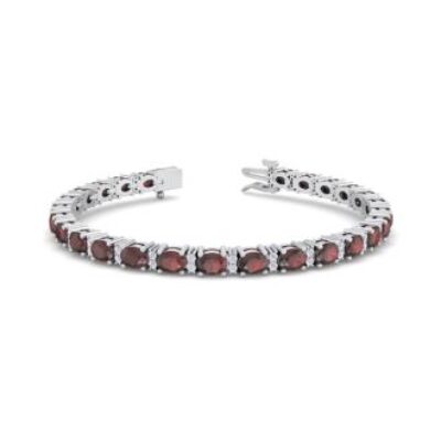 Garnet Bracelet | January Birthstone | 5 3/4 Carat Oval Shape Garnet and Diamond Bracelet In 14 Karat White Gold