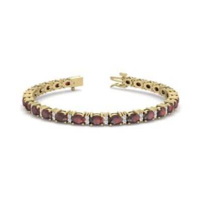 Garnet Bracelet | January Birthstone | 5 3/4 Carat Oval Shape Garnet and Diamond Bracelet In 14 Karat Yellow Gold