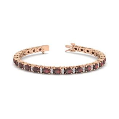 Garnet Bracelet | January Birthstone | 5 3/4 Carat Oval Shape Garnet and Diamond Bracelet In 14 Karat Rose Gold