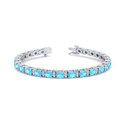 December Birthstone | Blue Topaz Bracelet | 6 Carat Oval Shape Blue Topaz and Diamond Bracelet In 14 Karat White Gold | SuperJeweler