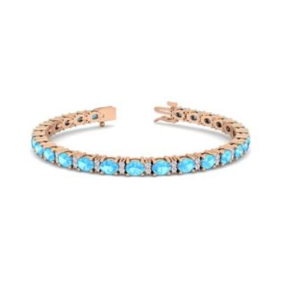 December Birthstone | Blue Topaz Bracelet | 6 Carat Oval Shape Blue Topaz and Diamond Bracelet In 14 Karat Rose Gold | SuperJeweler