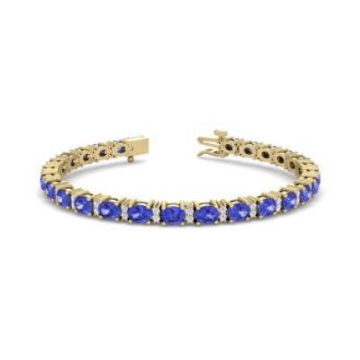 December Birthstone | Tanzanite Bracelet | 5 3/4 Carat Oval Shape Tanzanite and Diamond Bracelet In 14 Karat Yellow Gold | SuperJeweler