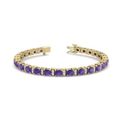 Amethyst Bracelet | February Birthstone | 5 3/4 Carat Oval Shape Amethyst and Diamond Bracelet In 14 Karat Yellow Gold | SuperJeweler