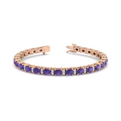 Amethyst Bracelet | February Birthstone | 5 3/4 Carat Oval Shape Amethyst and Diamond Bracelet In 14 Karat Rose Gold | SuperJeweler