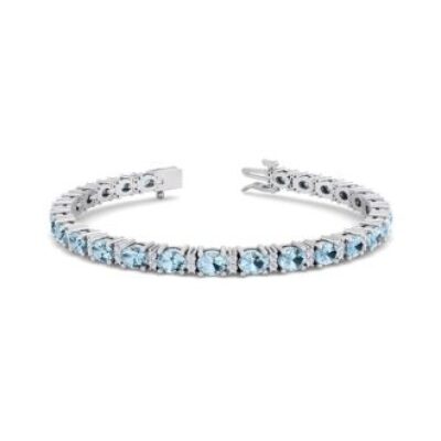 Aquamarine Bracelet | March Birthstone | 5 Carat Oval Shape Aquamarine and Diamond Bracelet In 14 Karat White Gold