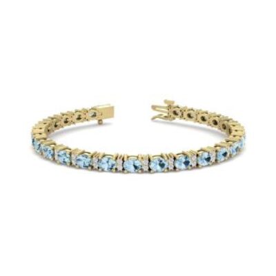 Aquamarine Bracelet | March Birthstone | 5 Carat Oval Shape Aquamarine and Diamond Bracelet In 14 Karat Yellow Gold